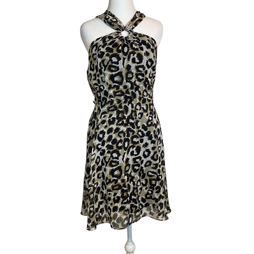 Bisou Bisou Halter Dress Leopard Print Sleeveless Party Cocktail Dress 10 Mob